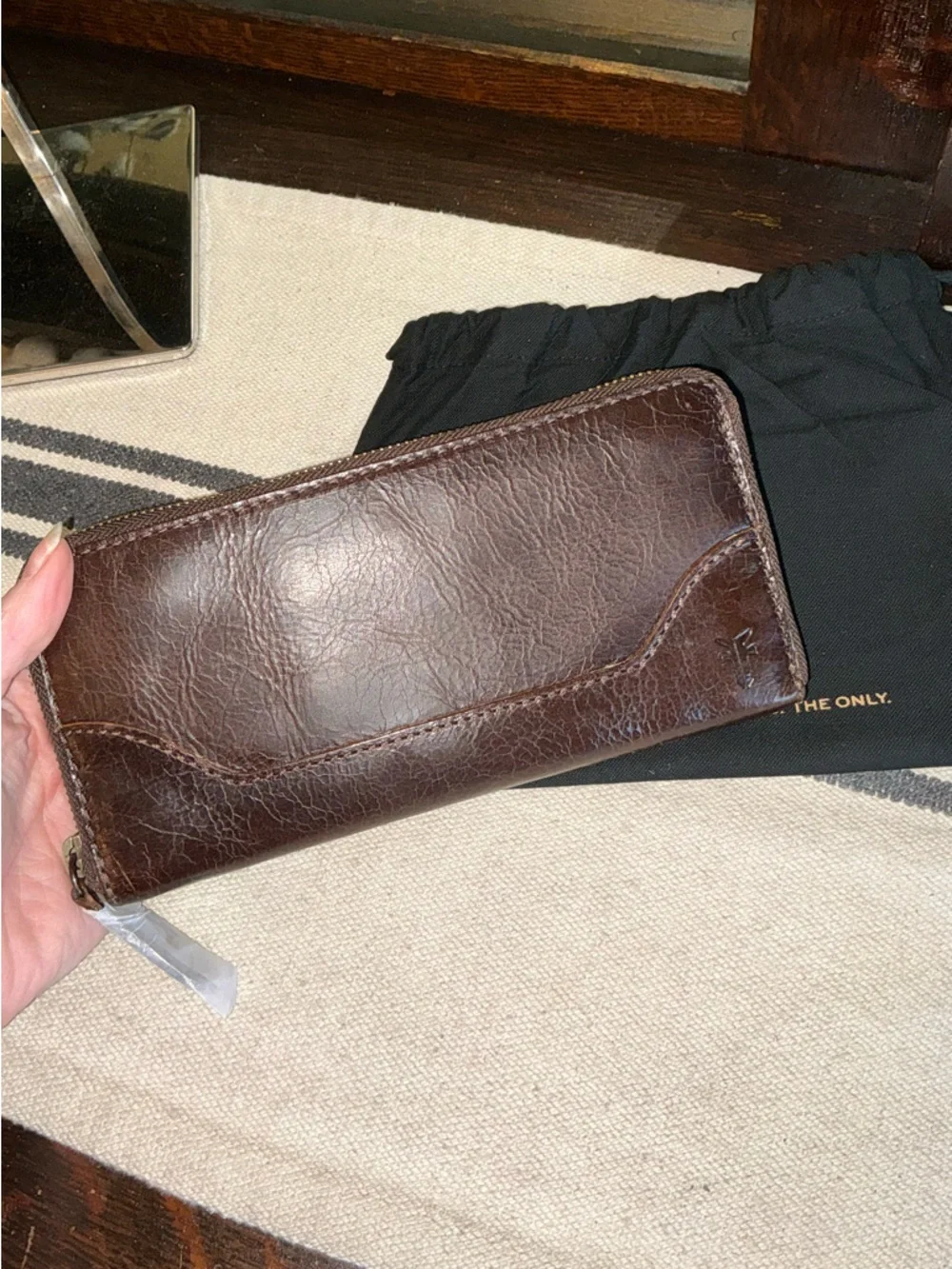 NWT Frye Leather Melissa Zip Around Wallet Dark Brown Retail $158